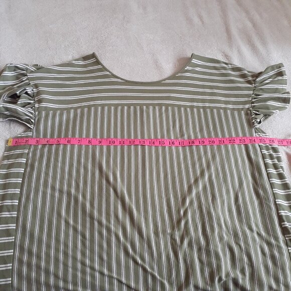 Terra & Sky Women's Size 2X (20W-22W) Green White Stripes Flutter Sleeve Shirt - Picture 9 of 10